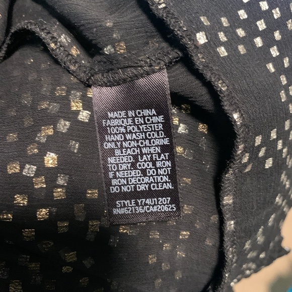 Guess Black & Metallic Gold Sheer Blouse Top - Picture 7 of 8